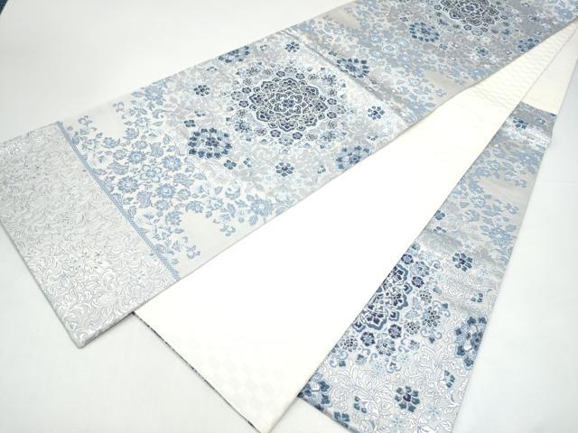 平和屋着物●六通柄袋帯 正倉院花文 銀糸 正絹 逸品 CABI0052hy