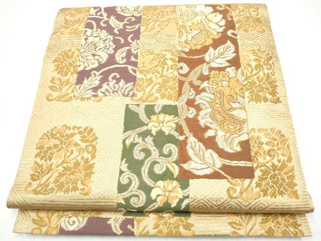 平和屋着物●六通柄袋帯 短冊花文 金糸 正絹 逸品 CABI0064hy