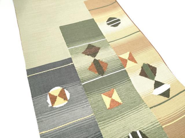 平和屋着物●両面 太鼓柄袋帯 すくい織 幾何学文様 正絹 逸品 CABI0068hy