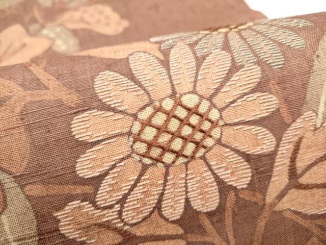 平和屋着物●中国三大刺繍 相良刺繍 六通柄袋帯 紬地 刺繍 枝花文 正絹 逸品 CABI0069hy