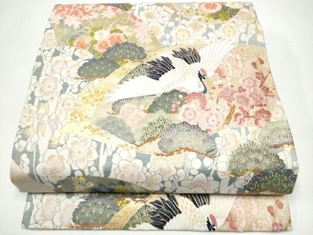 平和屋着物●六通柄袋帯 唐織 地紙飛鶴松竹梅 金糸 正絹 逸品 CABI0070hy