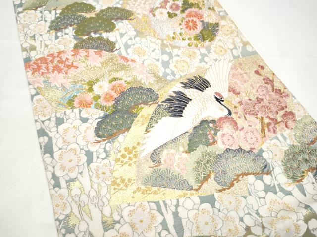 平和屋着物●六通柄袋帯 唐織 地紙飛鶴松竹梅 金糸 正絹 逸品 CABI0070hy
