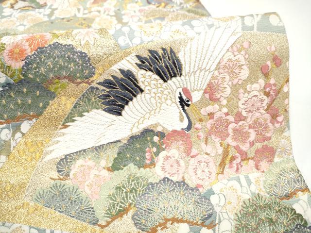 平和屋着物●六通柄袋帯 唐織 地紙飛鶴松竹梅 金糸 正絹 逸品 CABI0070hy