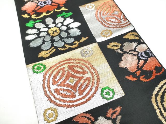 平和屋着物●六通柄 本袋帯 遠州七宝錦 黒地 金銀糸 正絹 逸品 CABI0072hy