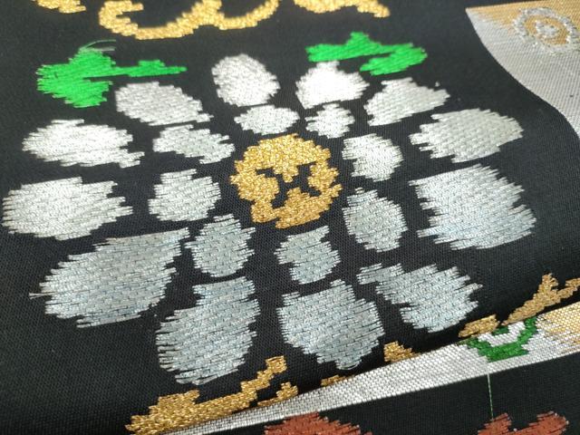 平和屋着物●六通柄 本袋帯 遠州七宝錦 黒地 金銀糸 正絹 逸品 CABI0072hy