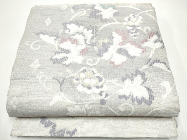 平和屋着物●六通柄袋帯 桃皮染 ぬれぬき 葡萄蔦の葉文 正絹 逸品 CABI0076hy