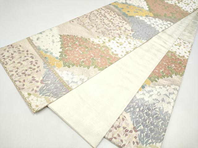 平和屋着物●六通柄袋帯 唐織 白樺 ひつじ草 金糸 正絹 逸品 CABI0080hy