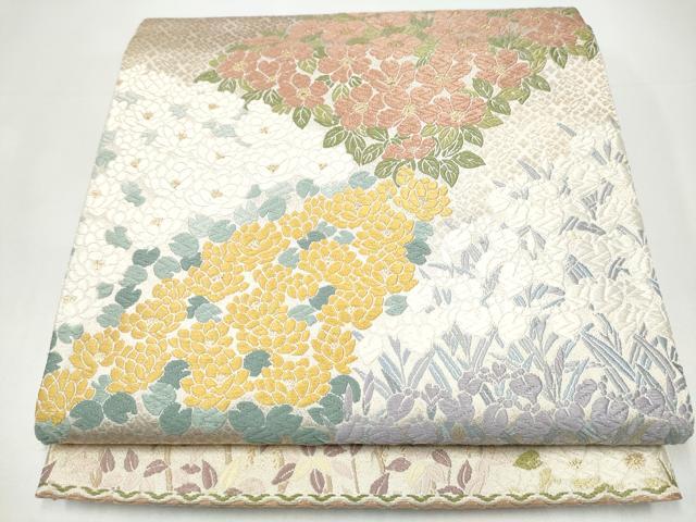 平和屋着物●六通柄袋帯 唐織 白樺 ひつじ草 金糸 正絹 逸品 CABI0080hy