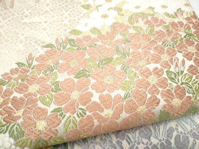 平和屋着物●六通柄袋帯 唐織 白樺 ひつじ草 金糸 正絹 逸品 CABI0080hy