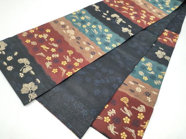平和屋着物●六通柄袋帯 紹巴 四季彩 金糸 正絹 逸品 CABI0084hy