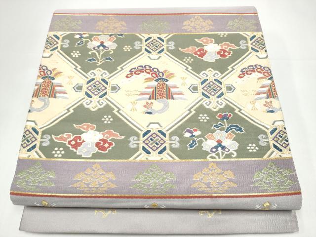 平和屋着物●六通柄袋帯 唐織 天井花蝶文 金糸 正絹 逸品 CABI0092hy