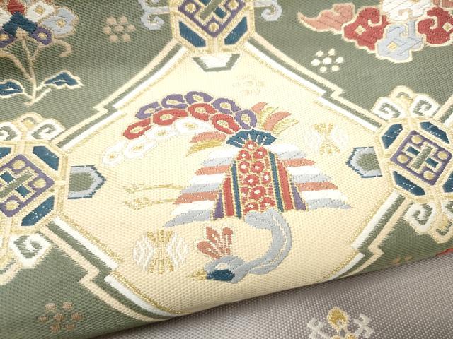 平和屋着物●六通柄袋帯 唐織 天井花蝶文 金糸 正絹 逸品 CABI0092hy