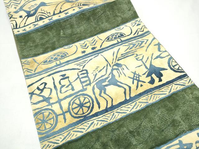 平和屋着物●全通柄袋帯 人物風景文 正絹 逸品 CABI0099hy