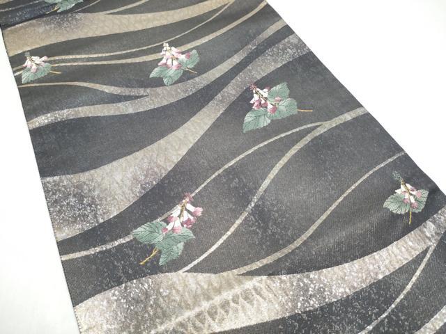 平和屋着物●両面六通柄袋帯 枝花文 銀彩 正絹 逸品 CABI0113hy