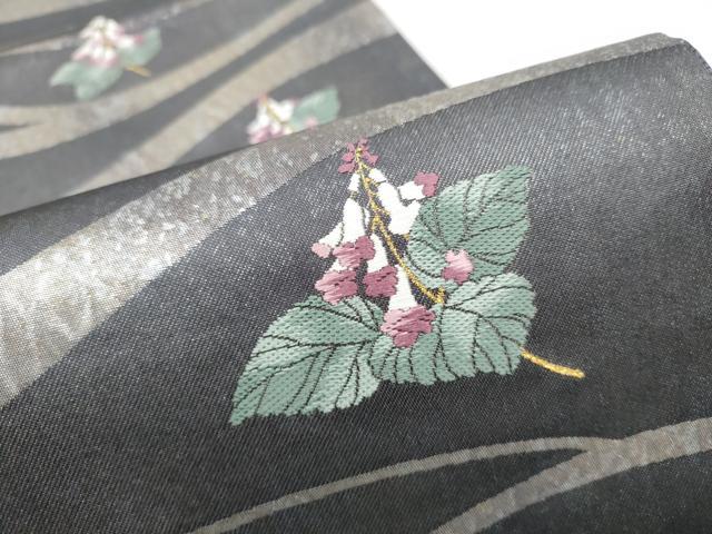 平和屋着物●両面六通柄袋帯 枝花文 銀彩 正絹 逸品 CABI0113hy