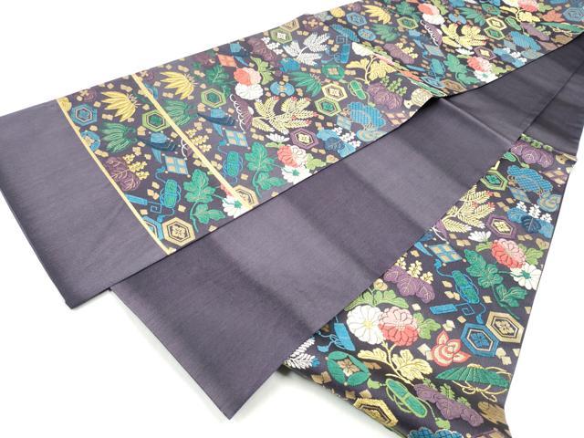 平和屋着物●西陣 六通柄袋帯 唐織 草花文 金糸 証紙付き 正絹 逸品 CABI0115hy