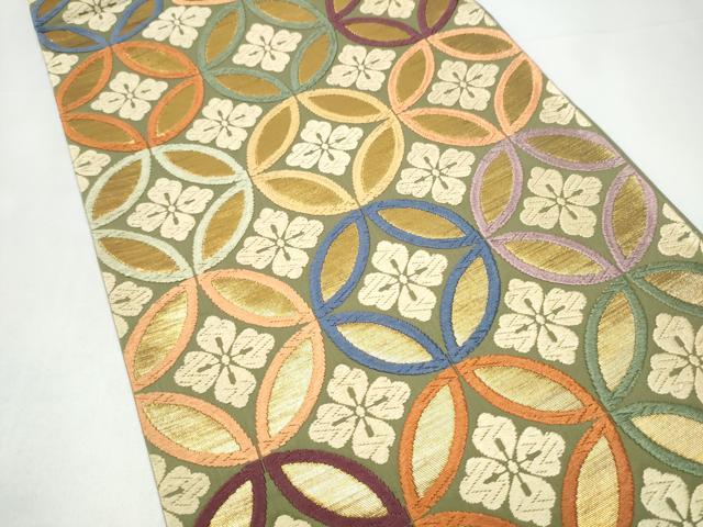 平和屋着物●六通柄袋帯 唐織 七宝花文 金糸 正絹 逸品 CABI0116hy