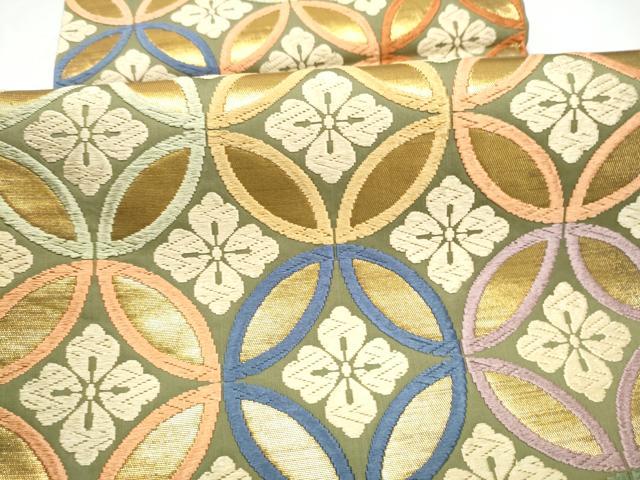 平和屋着物●六通柄袋帯 唐織 七宝花文 金糸 正絹 逸品 CABI0116hy