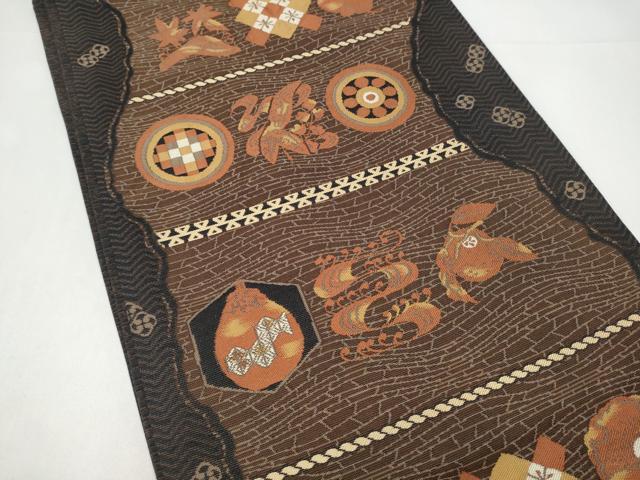平和屋着物●六通柄袋帯 幾何学文様 正絹 逸品 CABI0117hy