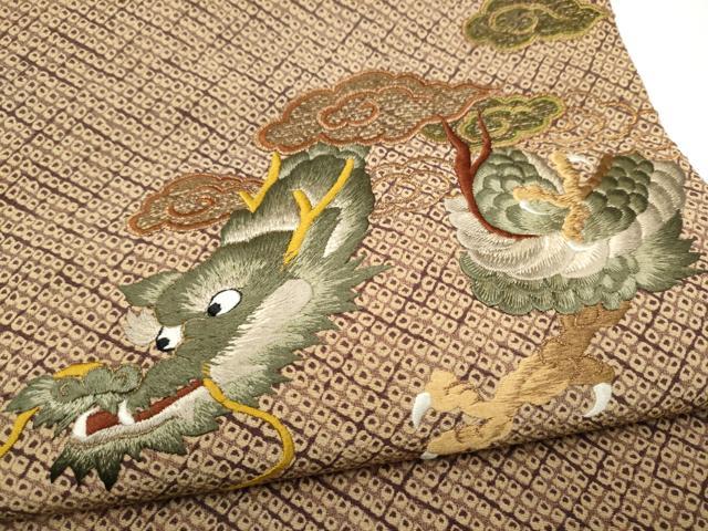 平和屋着物●太鼓柄袋帯 作家物 総刺繍 雲龍 金糸 正絹 逸品 CABI0123hy
