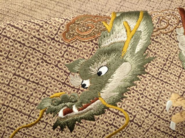 平和屋着物●太鼓柄袋帯 作家物 総刺繍 雲龍 金糸 正絹 逸品 CABI0123hy
