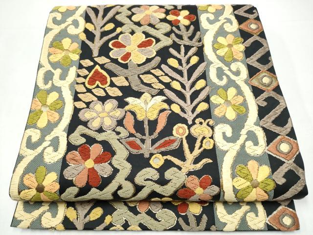 平和屋着物●六通柄袋帯 唐織 草花文 金糸 正絹 逸品 CABI0127hy