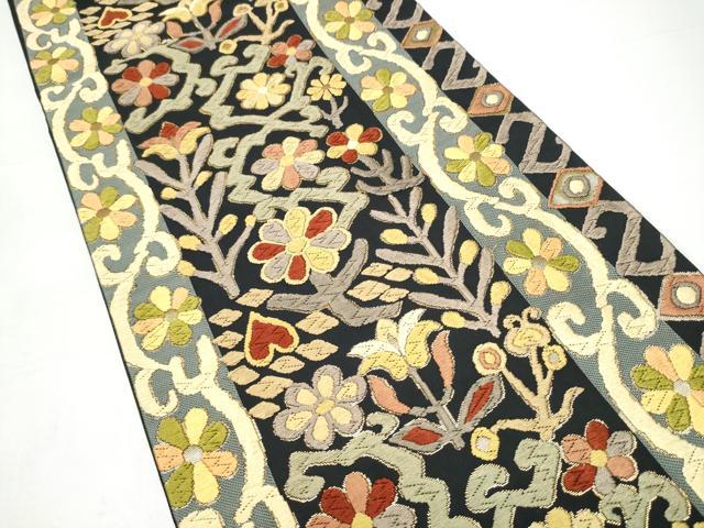 平和屋着物●六通柄袋帯 唐織 草花文 金糸 正絹 逸品 CABI0127hy