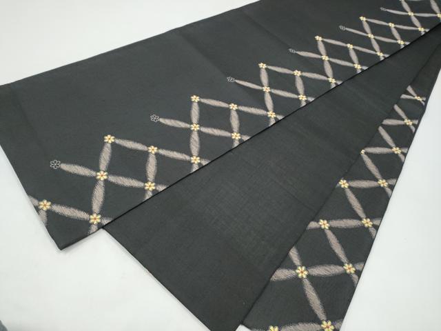 平和屋着物▽六通柄袋帯 スリーシーズン 春夏秋 菱花文 黒地 正絹 逸品 CABI0132hy