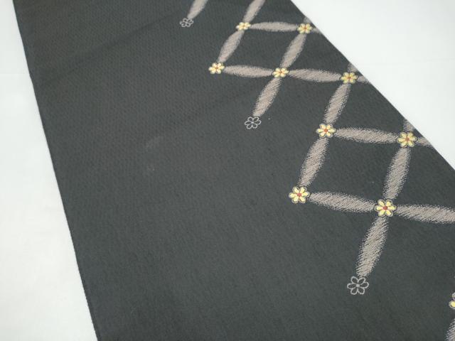 平和屋着物▽六通柄袋帯 スリーシーズン 春夏秋 菱花文 黒地 正絹 逸品 CABI0132hy