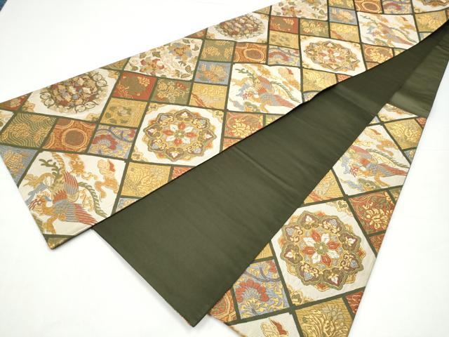 平和屋着物●六通柄袋帯 唐織 正倉院鳳凰花文 金糸 正絹 逸品 CABI0139hy