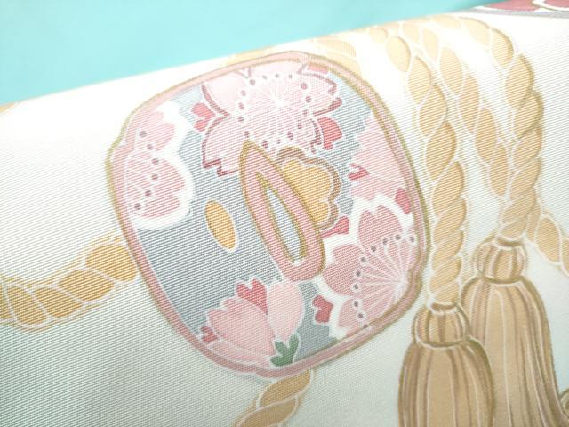 平和屋着物●塩瀬 九寸名古屋帯 結び紐花文 金彩 正絹 逸品 CABI0145hy