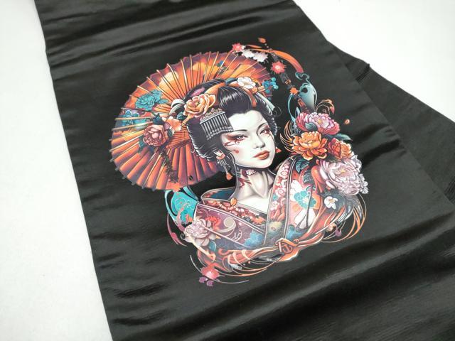 平和屋着物●アンティーク 大正ロマン 九寸名古屋帯 女人文 黒地 正絹 逸品 CABI0151hy