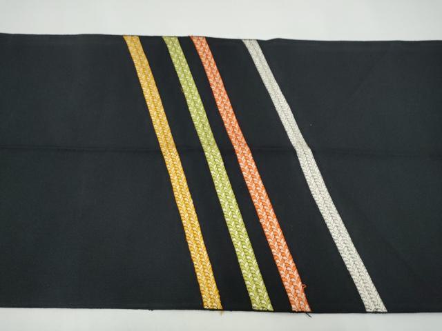 平和屋着物●爪掻き本綴れ 八寸名古屋帯 斜線文 黒地 正絹 逸品 CABI0152hy