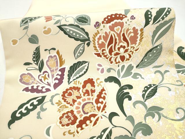 平和屋着物●塩瀬 九寸名古屋帯 更紗花唐草文 金銀彩 正絹 逸品 CABI0157hy