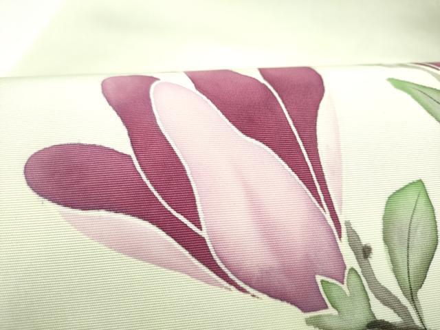平和屋着物●塩瀬 九寸名古屋帯 枝花文 正絹 逸品 CABI0158hy