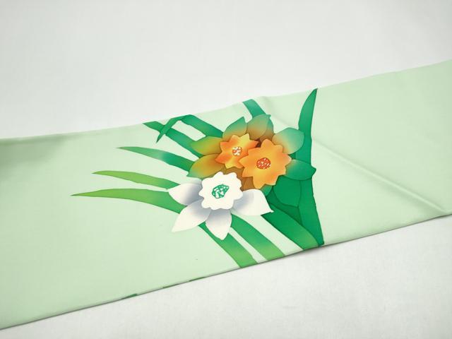 平和屋着物●塩瀬 九寸名古屋帯 作家物 ろうけつ染 草花文 正絹 逸品 CABI0160hy