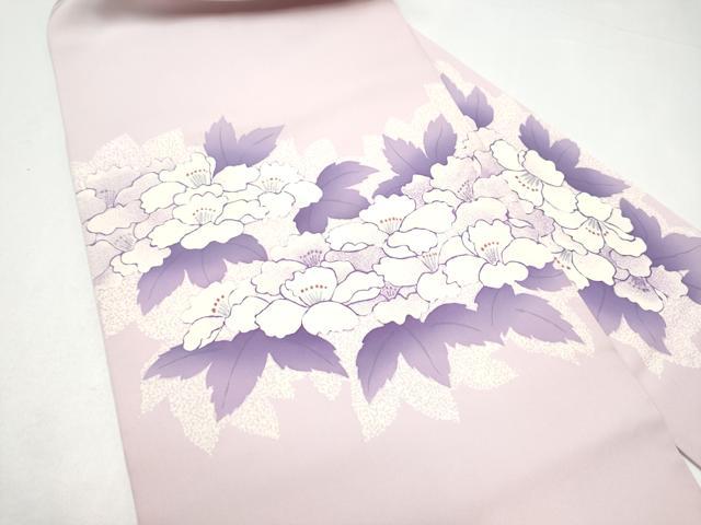 平和屋着物●塩瀬 九寸名古屋帯 ろうけつ染 牡丹 正絹 逸品 CABI0162hy