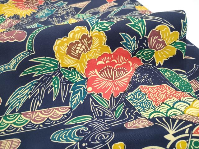平和屋着物●塩瀬 全通柄 九寸名古屋帯 型染め 草花文 正絹 逸品 CABI0165hy
