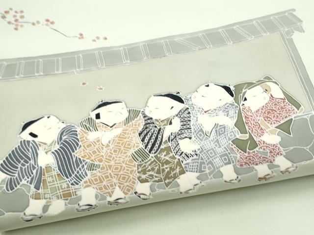 平和屋着物●塩瀬 九寸名古屋帯 童子 正絹 逸品 CABI0167hy