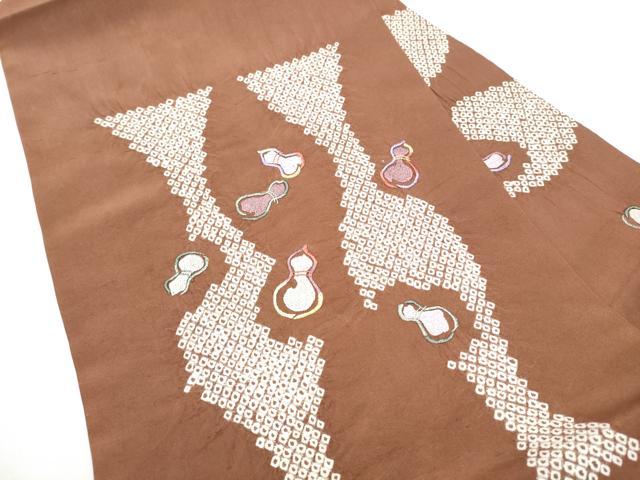 平和屋着物●九寸名古屋帯 絞り 総刺繍 瓢箪 正絹 逸品 CABI0171hy