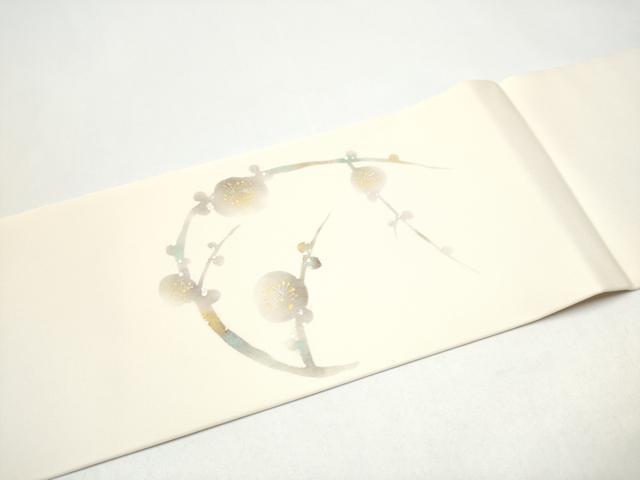 平和屋着物●塩瀬 九寸名古屋帯 枝梅文 金銀彩 正絹 逸品 CABI0181hy
