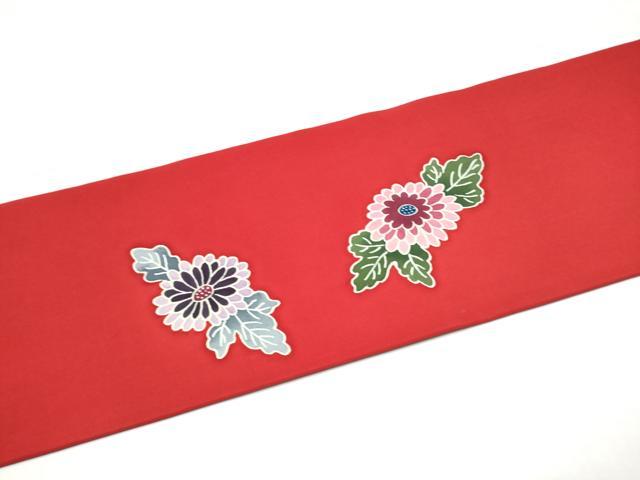 平和屋着物●塩瀬 九寸名古屋帯 型染め 菊 正絹 逸品 CABI0183hy