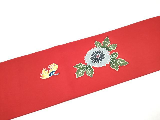 平和屋着物●塩瀬 九寸名古屋帯 型染め 菊 正絹 逸品 CABI0183hy