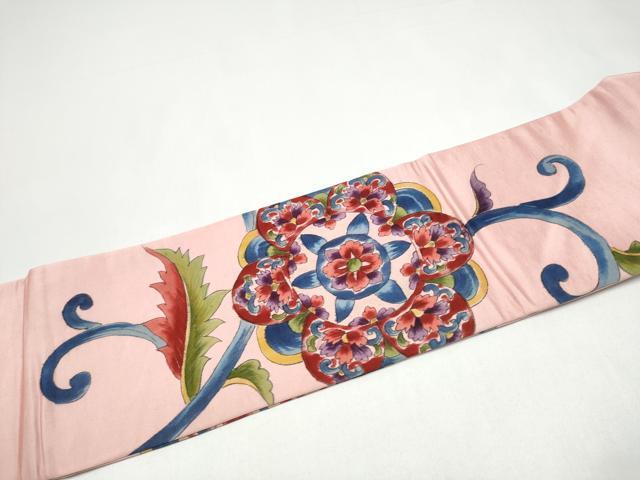 平和屋着物●アンティーク 大正ロマン 九寸名古屋帯 花唐草文 正絹 逸品 CABI0184hy