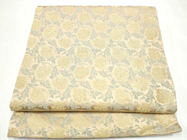 平和屋着物●九寸開き名古屋帯 韓紅藍 牡丹花唐草文 金糸 正絹 逸品 CABI0190hy