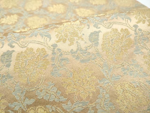 平和屋着物●九寸開き名古屋帯 韓紅藍 牡丹花唐草文 金糸 正絹 逸品 CABI0190hy