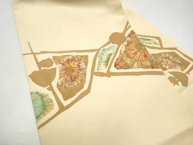 平和屋着物●塩瀬 九寸名古屋帯 ろうけつ染 舞花文 金彩 正絹 逸品 CABI0196hy