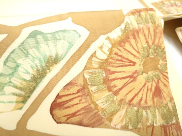 平和屋着物●塩瀬 九寸名古屋帯 ろうけつ染 舞花文 金彩 正絹 逸品 CABI0196hy