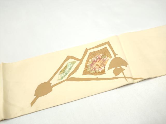 平和屋着物●塩瀬 九寸名古屋帯 ろうけつ染 舞花文 金彩 正絹 逸品 CABI0196hy