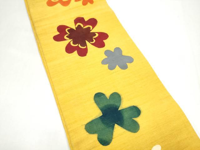 平和屋着物●半幅帯 紬地 型染め 舞花文 正絹 逸品 CABI0211hy